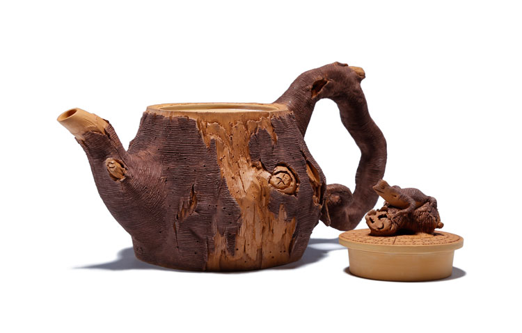 仿木外皮紫砂壺，創(chuàng)意木樁手工雕刻紫砂壺