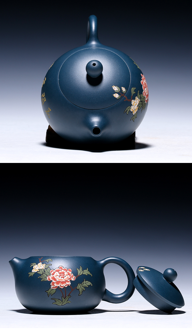 純手工紫砂壺，小巧琺瑯印花紫砂壺