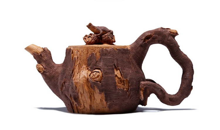仿木外皮紫砂壺，創(chuàng)意木樁手工雕刻紫砂壺